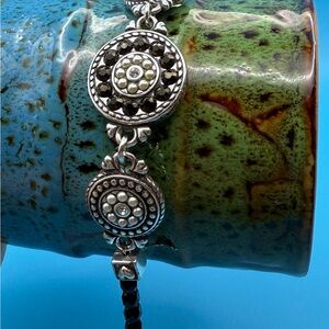 SOLD Brighton 1910 Jet Set Black Crystal Pearl Bracelet Silver Plate, Reversible